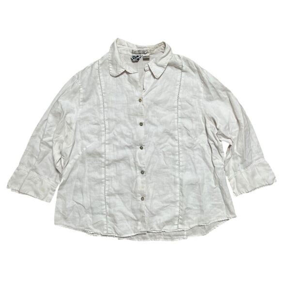 Edward Woman Size XL Irish Linen Top Blouse White Button Up Lightweight - Picture 1 of 6